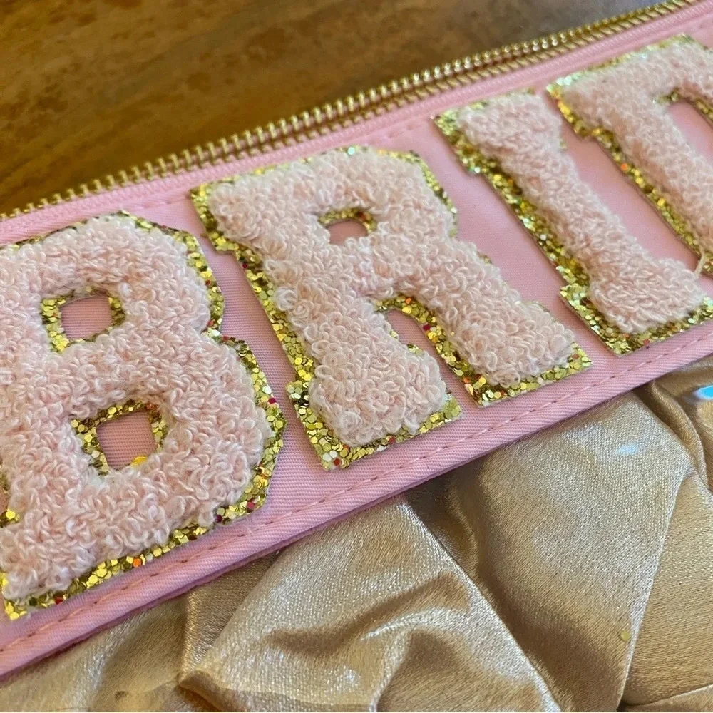 Bridal Wedding Clear Travel Carry Pouch with Fuzzy Patches - Bag ONLY